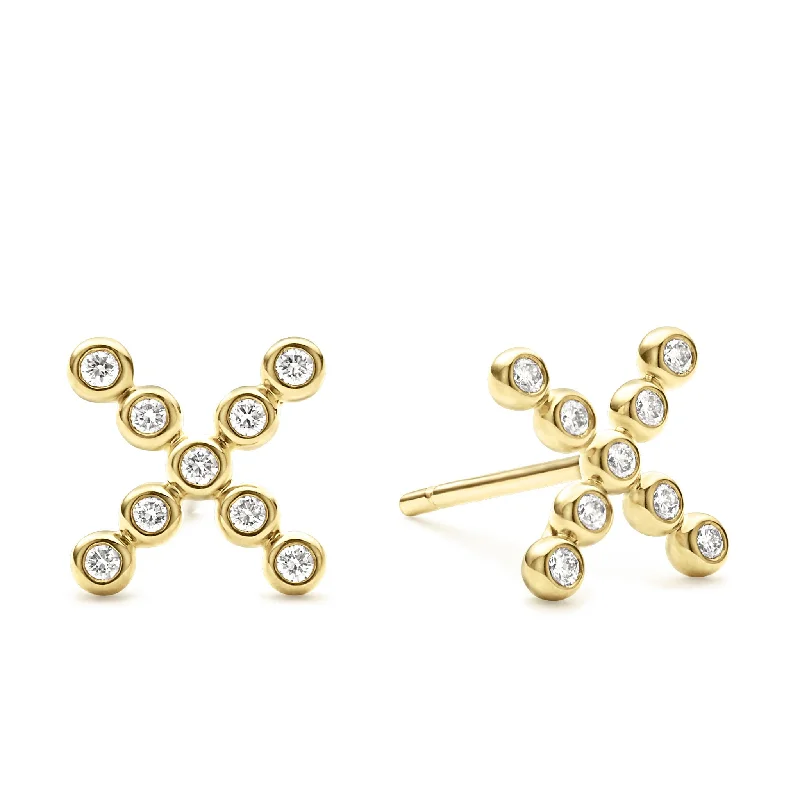 KSL 18K Gold X Diamond Stud Earrings