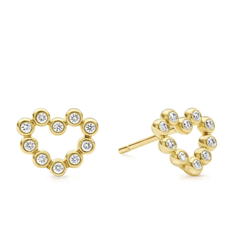 KSL 18K Gold Heart Diamond Stud Earrings