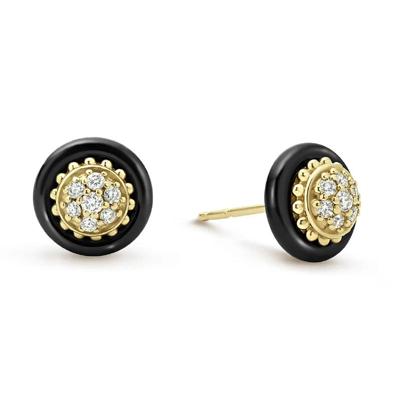 Meridian 18K Gold and Black Ceramic Diamond Stud Earrings