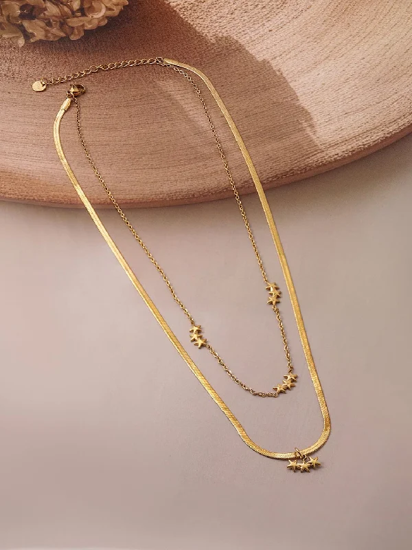 18K Gold Plated Stainless Steel Tarnish-Free Waterproof Star Charm Layered Necklace