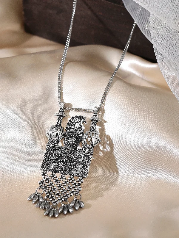 Rubans Oxidized Silver Toned Hand Crafted Necklace